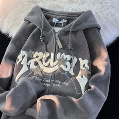 Threebooy Fashion Embroidery Zip Up Hoodies Women Autumn Long Sleeve Tops Loose Hood Shirt Harajuku Y2K Clothes Female Sweatshirt Jacket