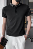 Threebooy Summer Men's Casual Fashion Short Sleeve Top Clothes Slim Fit T-shirts Lapel Collar White/black color Pullover M-3XL