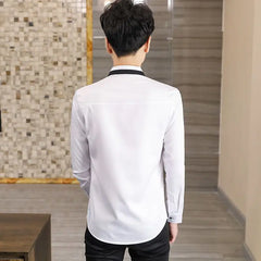 Threebooy  Spring Autumn New Fashion Turn-down Collar Long Sleeve Patchwork Blouse Men's Clothing Button Korean Simplicity Slim Young Shirt