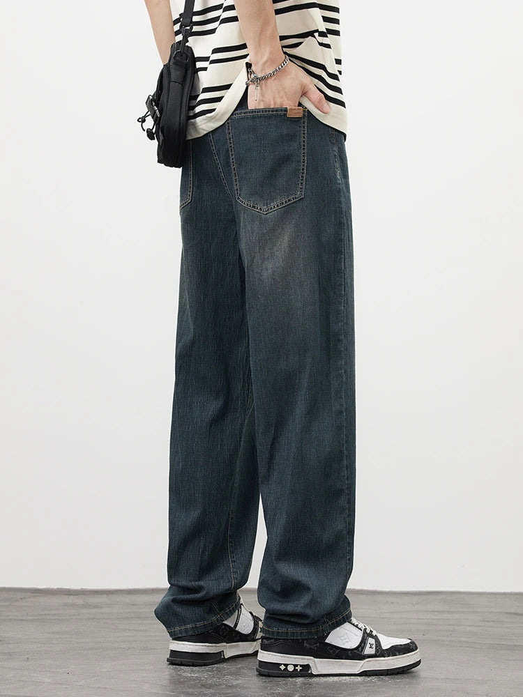 Threebooy  New Men's Straight Vintage Jeans Soft Lyocell Casual Trousers Personality High Quality Male Korean Fashion Baggy Denim Pants