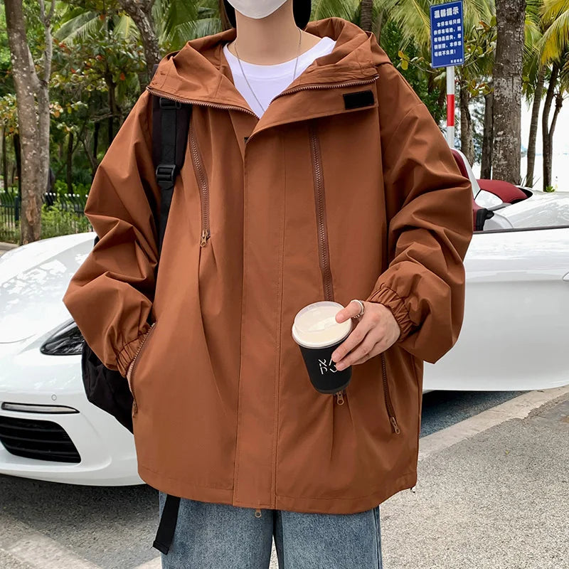 Threebooy Hooded Jackets Loose Fitting Men's Clothing  Korean Style Clothes Outerwear Man Hoodie Spring Popular Coats Models 2024