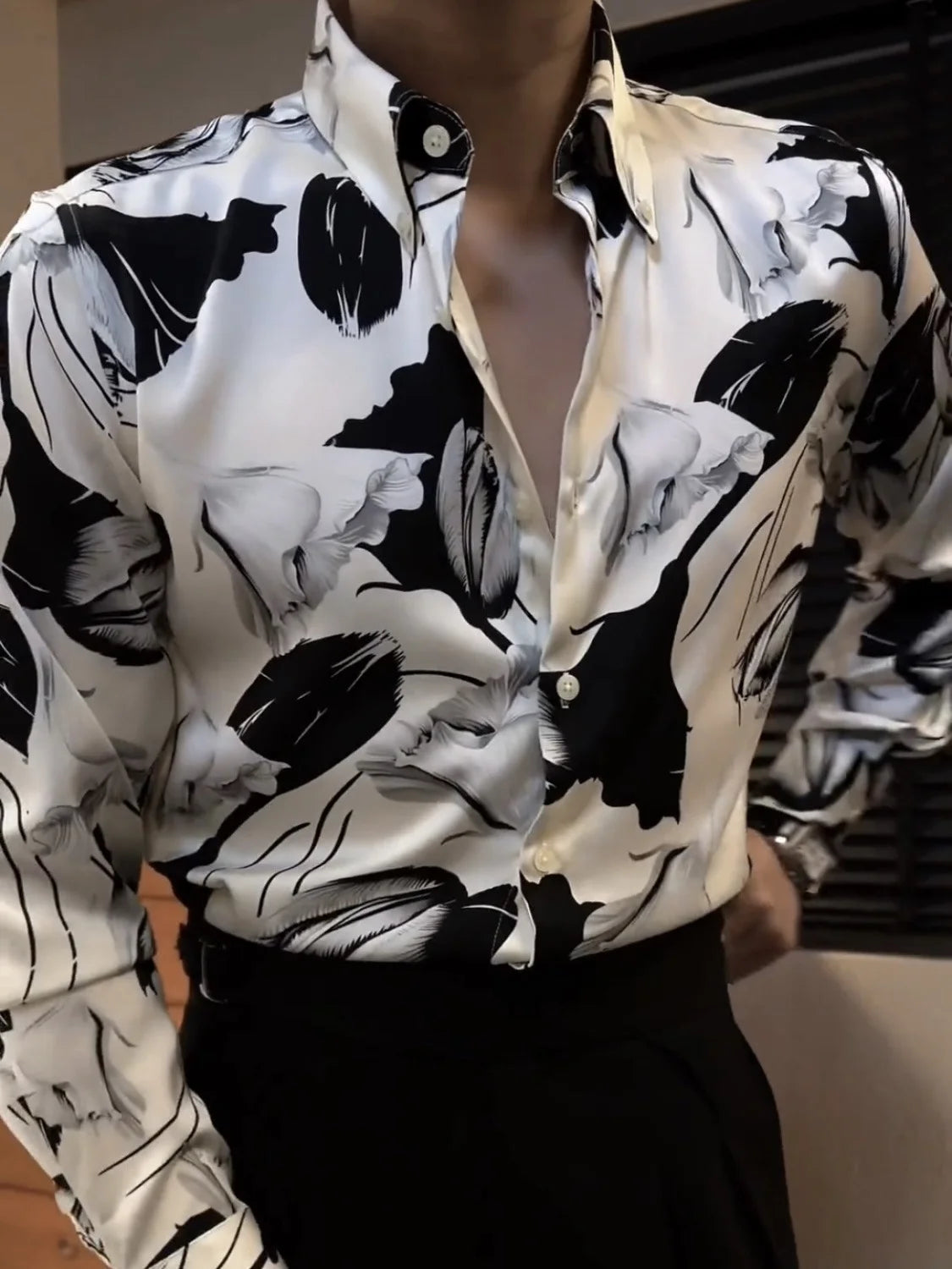 Threebooy  Spring Summer New Fashion Printed Shirts Men's Clothing Korean Style Loose Harajuku Blusa Polo Neck Long Sleeve Cardigan Tops