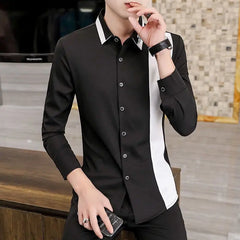 Threebooy  Spring Autumn New Fashion Turn-down Collar Long Sleeve Patchwork Blouse Men's Clothing Button Korean Simplicity Slim Young Shirt