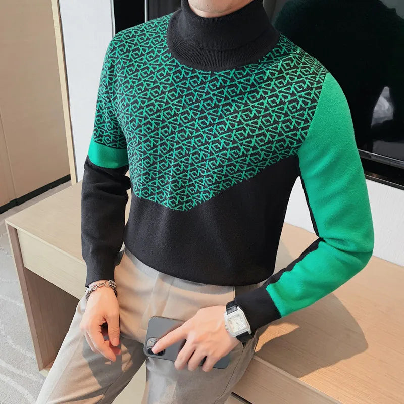 Threebooy Autumn Thin Turtleneck Sweater Mens Solid Color Knitwear Sweaters Fashion Knitwear Long Sleeves Basic Style Tops Casual Pullover