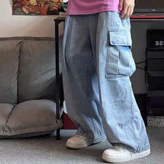 Threebooy  Baggy Jeans Trousers Male Denim Pants Black Wide Leg Pants Men's Jeans Oversize Cargo Korean Streetwear Hip Hop Harajuku