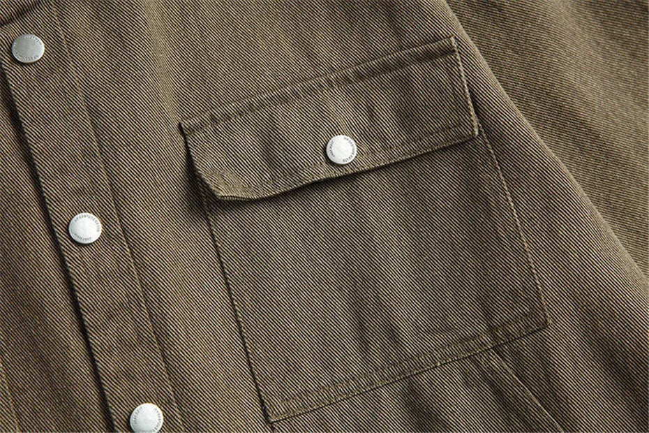 Threebooy Multiple Pockets Cargo Denim Shirts Mens Vintage Washed Long Sleeve Shirt for Men Harajuku Loose Casual Cotton Blouse Jeans Coat