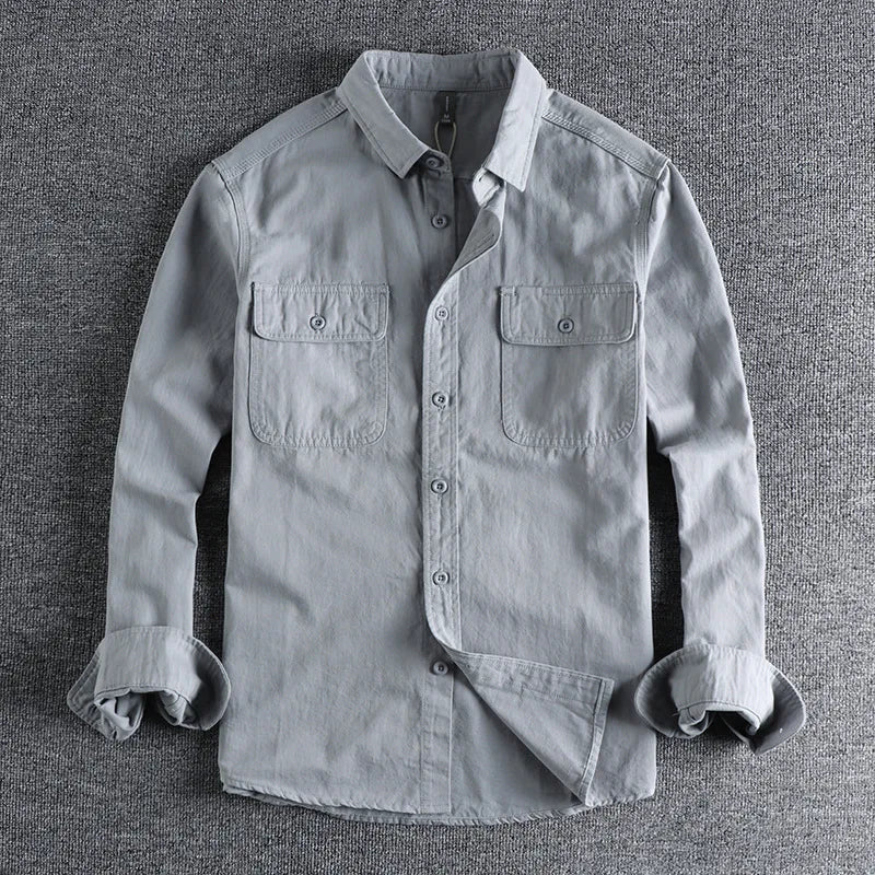 Threebooy  Vintage Retro Men Cargo Shirt Jacket Canvas Cotton Khaki Military Uniform Light Casual Work Safari Style Shirts Mens Tops Shirt
