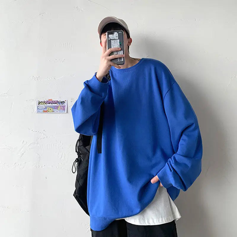 Threebooy Spring Autumn Heavyweight Trendy Brand Long-sleeved T-shirt Men's Velvet Thickened Top Loose Sports Bottoming Youth Sweatshirt