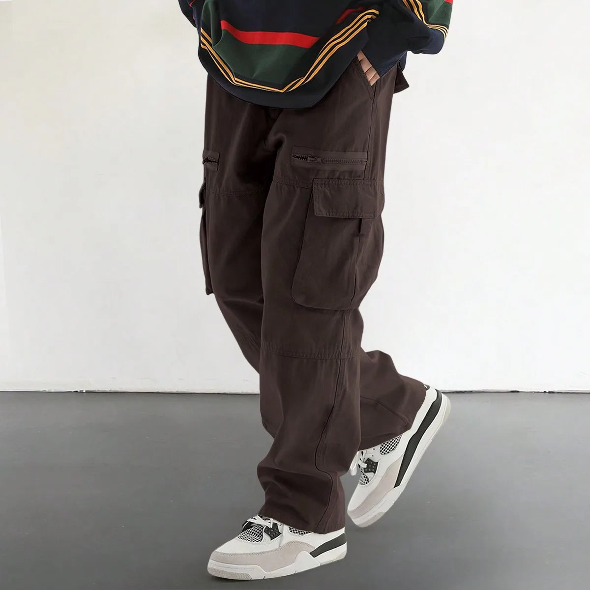 Threebooy  Men's Drawstring Trendy Flap Pockets Cargo Pants