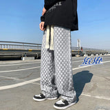 Threebooy Straight Wide Leg Knitted Sweatpants Men's Spring Autumn Solid Color Plaid Casual Pants Sports Trend Classic All-match Trousers