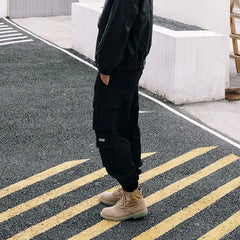 Threebooy  Safari Style Streetwear Cargo Pants Elastic Band Chic Straight Loose Men Autumn Winter All-match Pockets Casual Fashion Trousers