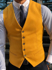 Threebooy  Men Vest Yellow Solid V Neck Single Button Waistcoat For Wedding Party Banquet Business Casual Daily Office Work Men Suit Vest