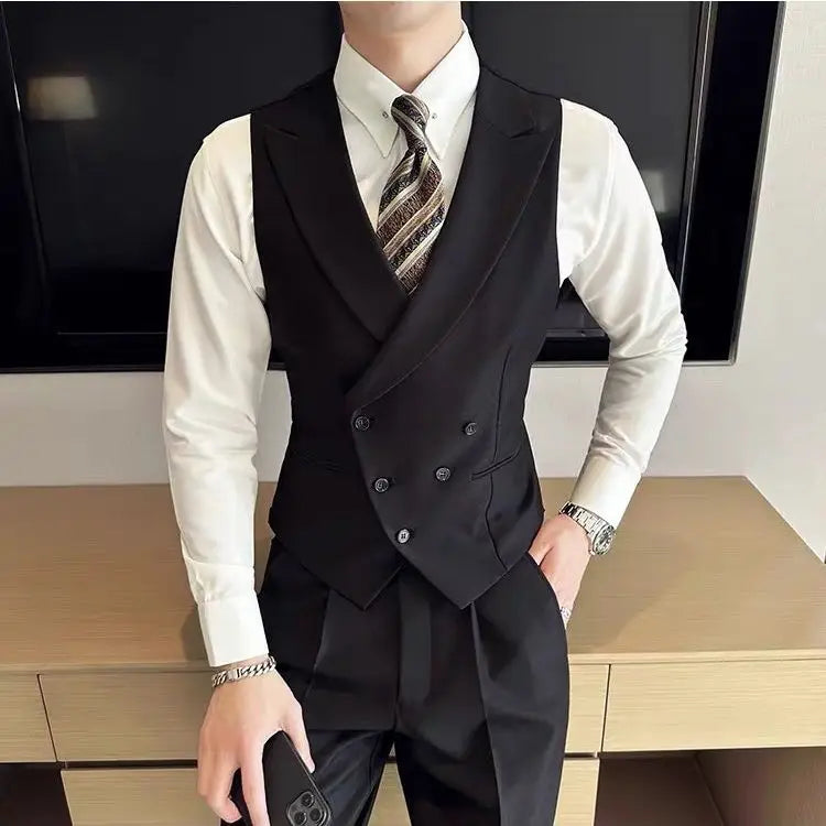 Threebooy Japanese High-end Smart Casual Vest Men's Vest Pants Set Korean Elegant Wear 2025 Summer New Blazer Vest Aesthetic Waistcoat