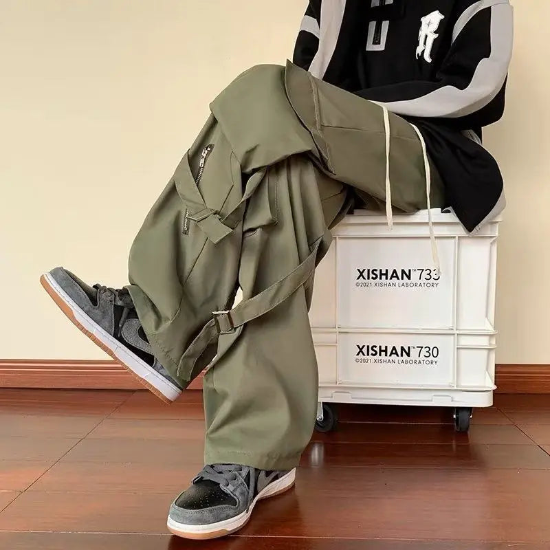 Threebooy  Green Cargo Pants Men Oversize Zipper Black Cargo Trousers Male Streetwear Hip Hop Pocket Spring Loose Casual Workwear