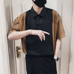 Threebooy  Spliced contrasting Shirt Men's Trendy Brand Slim Short-sleeved Shirt Men's Summer Trendy Casual Versatile Tops
