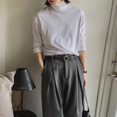Threebooy  Simple Pile Collar Long-Sleeved T-Shirt Men Spring Aautumn New Fashion Pure Cotton Bottoming Shirt Korean Style Trendy Top
