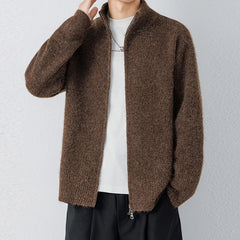 Threebooy Autumn Men's Korean Zipper Cardigan Jacket Casual Stand Collar Solid Color Long Sleeve Sweater Premium Quality Knitted Outerwear
