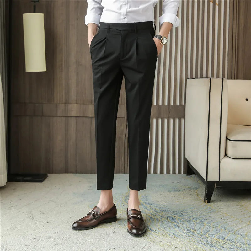 Threebooy New Autumn Men Fashion Pure Cotton Solid Color Business Suit Pants Men Groom Wedding Dress Suit Pants Mens Trouser 28-36