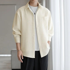 Threebooy  Spring Autumn Fashion Turn-down Collar Long Sleeve Solid Blouse Men's Clothing Korean All-match Button Simplicity Chic Shirts