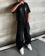 Threebooy  Y2K Baggy Jeans Harajuku vintage cherry blossom Embroidery high quality jeans streetwear Hip Hop gothic men women wide leg jeans