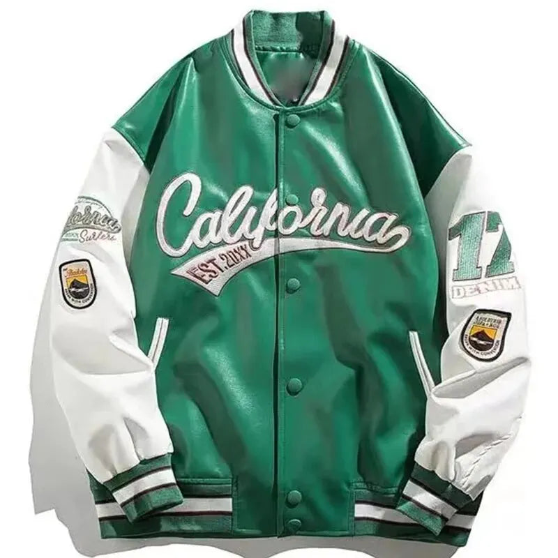 Threebooy PU Leather Varsity Bomber Jacket Embroidery Pilot Baseball Jacket Men Hip-Hop Streetwear Women New Harajuku Loose Coats