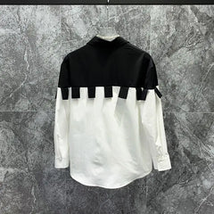 Threebooy  Spring Autumn High-end Fashionable Color Block Shirt Trendy Niche Design Structure Contrast Color Loose Long Sleeve Shirt