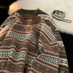 Threebooy Korean Lazy Style Christmas Sweater for Men Autumn Winter New High-end Striped Sweater Top Unisex Vintage Knitted Jacket