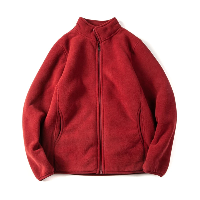 Threebooy American Warm Fleece Sweatshirt Imitation Lamb Velvet Coat Korean Autumn Winter Men's Thickened Simple Zipper Up Lapel Jacket