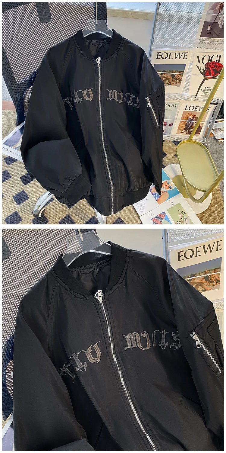 Threebooy American Casual Jacket Vintage Letter Embroidery Bomber Jacket Men's Spring Autumn High Street Vibe Casual Baseball Uniform Coat