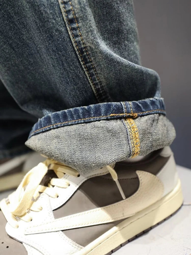 Threebooy  New Men's Ripped Jeans Baggy Straight Fashion Vintage Blue Denim Pants Personality Streetwear Hip Hop High Quality Male Trousers
