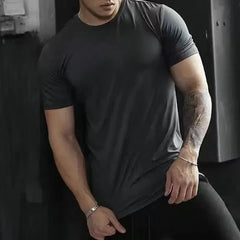 Threebooy Gym Vest Workout Top 2024 Mens Thin Slim Fit Casual Solid Color Sports T-Shirt Running Sexy Top Short-Sleeved L American Fitness