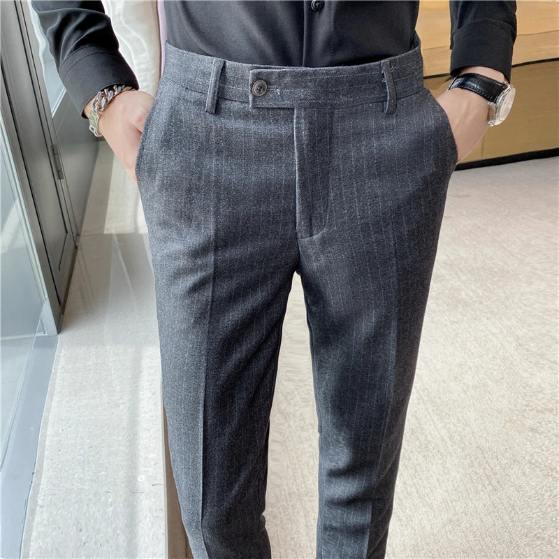 Threebooy Men's Spring Autumn New Fashion Business Casual stripe Suit Trousers Male Solid Color Straight Pants Men Loose Cotton Pants