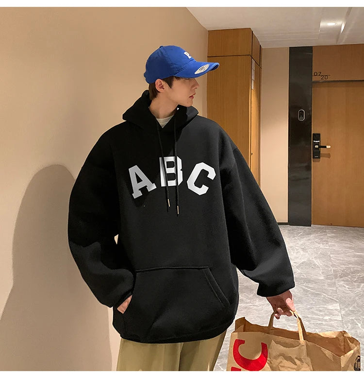 Threebooy Letter Print ABC Men's Hoodies 2025 Autumn new sudadera hombre Korean Fashion Harajuku Pullover Hip Hop Long Sleeve Hooded