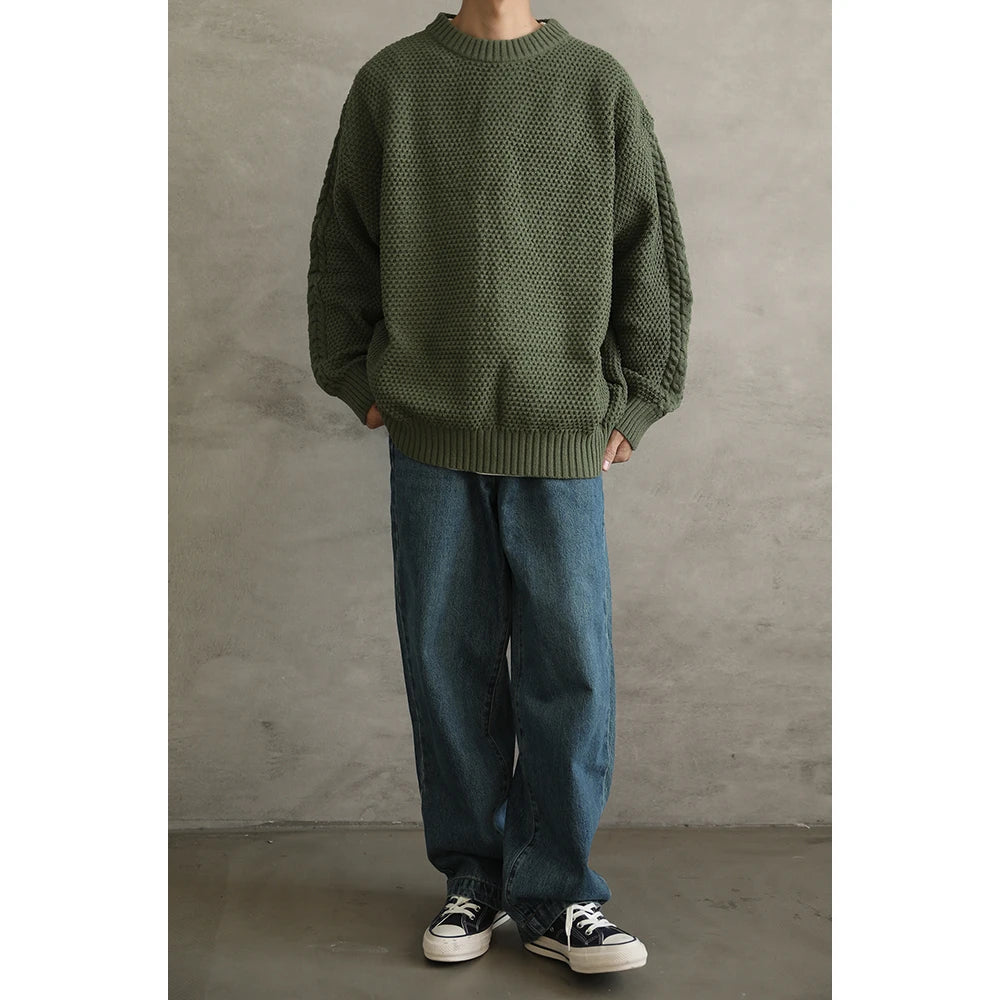 Threebooy Heavy Japanese Sweater Loose Round Neck Pullover Fashionable High-end Red Sweater Men Women's Inner Base Knitted Sweater Chic
