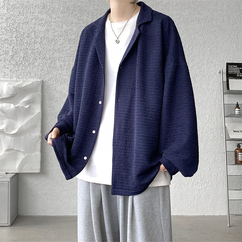 Threebooy Korean Fashion Ice Silk Shirt Men's High Quality Long Sleeve Shirts Loose Casual Blouse Oversized 5XL masculina camisas hombre
