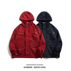 Threebooy Japanese Cityboy Work Jacket Men's Spring Autumn Multi-pocket Mountaineering Suit High-end Casual Hooded Jacket Chic