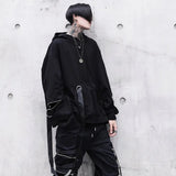 Threebooy Black Men's Hoodies Goth Sweatshirt Hood Autumn Techwear Gothic Darkwear Hoodie Sweatshirts Streetwear Hip Hop Harajuku