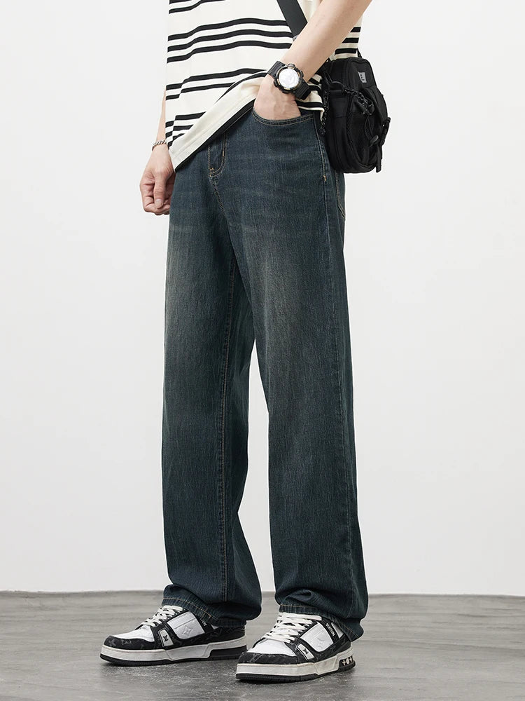 Threebooy  New Men's Straight Vintage Jeans Soft Lyocell Casual Trousers Personality High Quality Male Korean Fashion Baggy Denim Pants