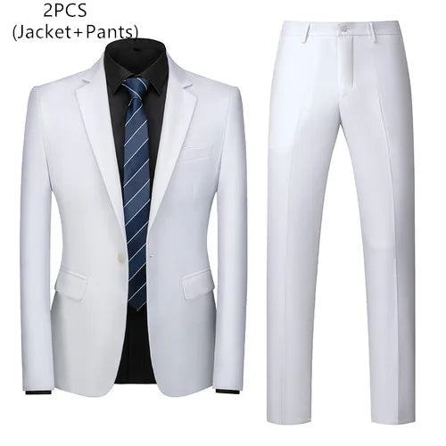 Threebooy (Jacket+Vest+Pants) Men Business Suits British Style MenWedding Dress Slim Fitting Blazer Trousers 3 Piece Elegant Male Tuxedo