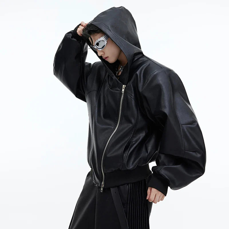 Threebooy Men's Maverick Hooded Faux Leather Jacket