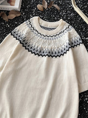 Threebooy American Retro Knitted Shirt Unisex Short-sleeved Pullover Men's Korean Summer High-end Twisted T-shirt Front Shoulder Sweater