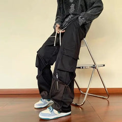 Threebooy  Green Cargo Pants Men Oversize Zipper Black Cargo Trousers Male Streetwear Hip Hop Pocket Spring Loose Casual Workwear