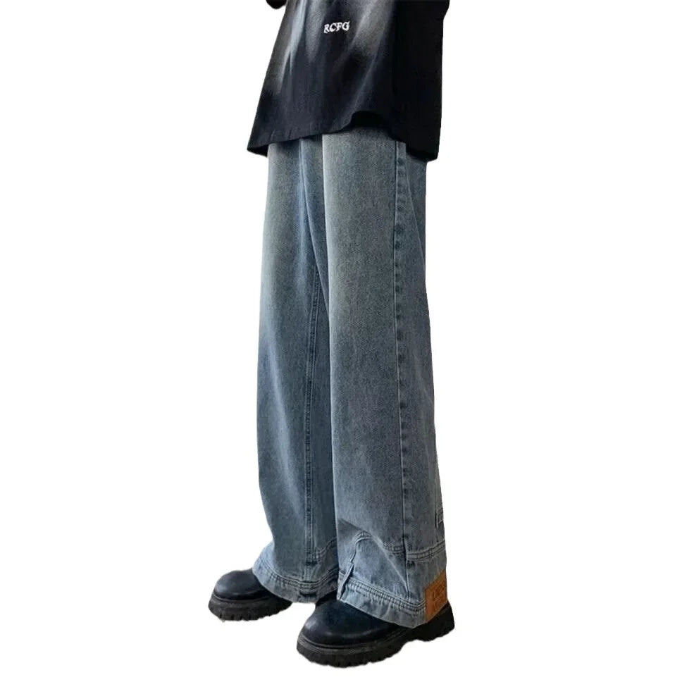 Threebooy American Style High Street Upside Down Design Sensibility Jeans European Hip Hop Streetwear Men's Fit Straight Leg Pants