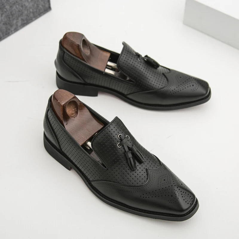 Threebooy  Men Loafers with PU Tassel Decoration Hollow Out Comfortable Breathable Professional Classic Business Men Shoes Sizes 39-46