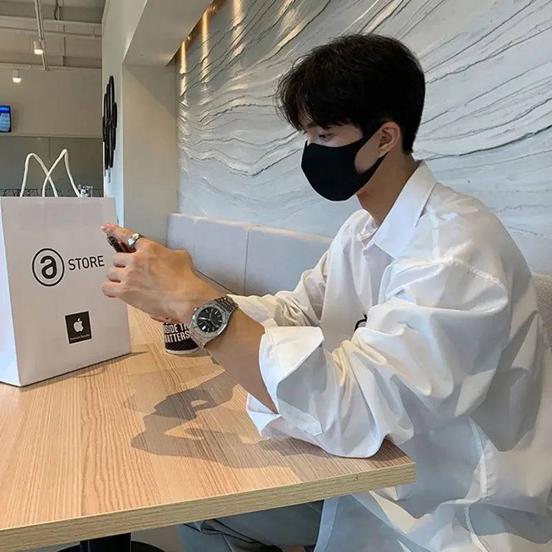 Solid Long Sleeve Shirts Men All-match Smart Casual Office Handsome Business Simple Korean Fashion Camisas De Hombre BF Ulzzang