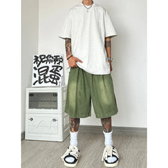 Threebooy Summer Denim Shorts Men Fashion Vintage Oversized Denim Shorts Mens Streetwear Hip-hop Loose Wide Leg Jeans Shorts Men M-2XL