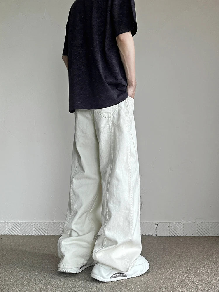 Threebooy  New Loose Harajuku White Jeans Men's Fashion High Street American Casual Trousers Male Straight Hip Hop Denim Pants