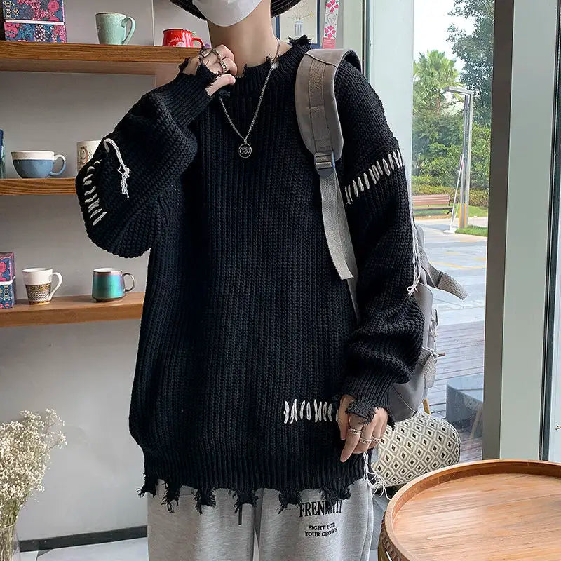 Threebooy Sweater With Hearts Korean Fashion Men Men's Clothes Winter Trend Knit Harajuku Hip Hop Women's Oversize Print Clothing Sweaters