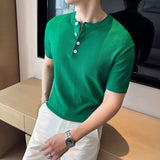 Threebooy Men Summer Leisure Short Sleeve T-shirts/Male Round Collar Slim Fit Lce Silk Knitting T-Shirts Tees Plus Size S-3XL