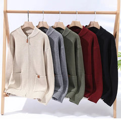 Threebooy Autumn Winter Youthful Vitality Knit Sweatercoat Men Stand Collar Loose Casual Knitted Cardigan Mens Chic Casual Sweater Jackets